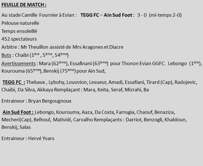 Thonon Evian Grand Genève Football Club - FEUILLE DE MATCH TEGG-AIN SUD-2