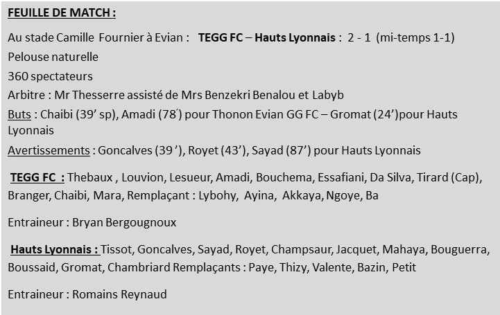 Thonon Evian Grand Genève Football Club - FEUILLE DE MATCH (1)