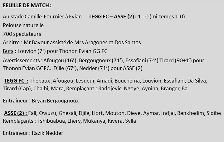 Thonon Evian Grand Genève Football Club - FEUILLE DE MATCH ASSE