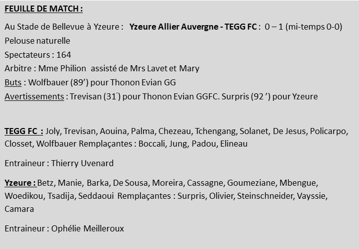 Thonon Evian Grand Genève Football Club - FEUILLE DE MATCH YZEURE-1