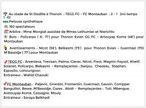 Thonon Evian Grand Genève Football Club - FFEUILLE MATCH MONTAUBAN